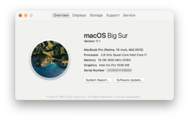 Macbook Pro 15inch (Mid 2015）にmacOS Big Surをインストールする